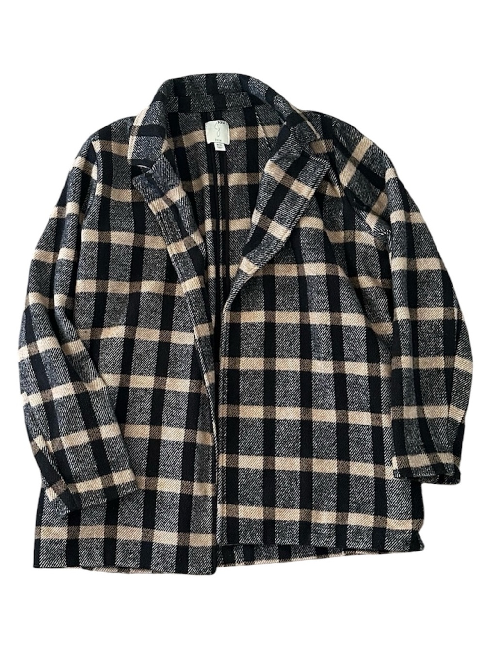 Joie Black and Tan Plaid Wool-Blend Jacket